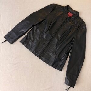 Lucky Brand Womens XL Black Genuine Leather Jacket